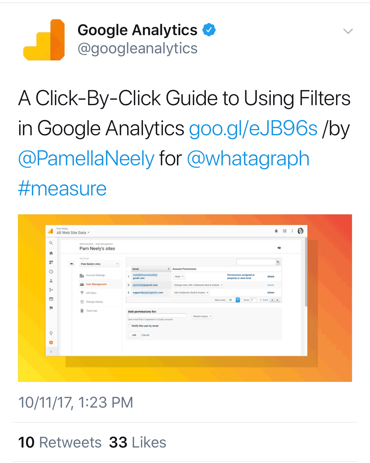 one of my biggest wins as a freelance content creator: The official Google Analytics account shares my content